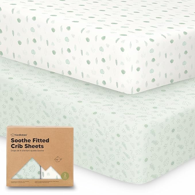 KeaBabies 2-Pack Organic Crib Sheets for Boys, Girls - 52x28 Fitted Crib Mattress Sheet Neutral, Breathable Jersey Cotton Cover for Baby Bed, Toddler Mattress, Soft & Cute Prints (Tropic Oasis)-BubblyBeeBaby
