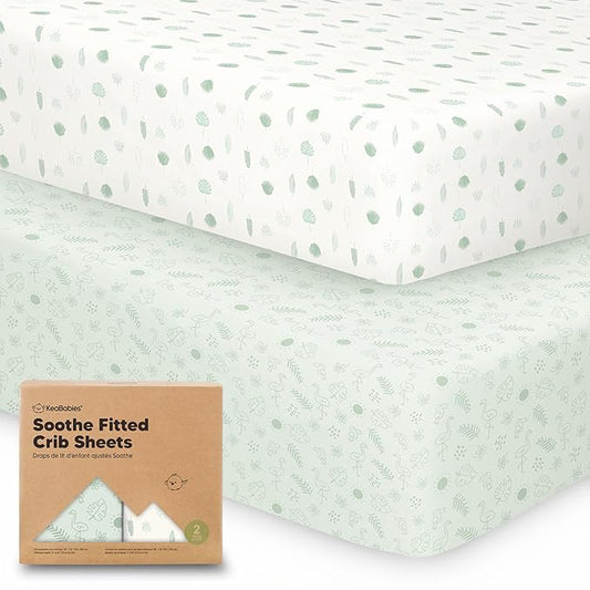 KeaBabies 2-Pack Organic Crib Sheets for Boys, Girls - 52x28 Fitted Crib Mattress Sheet Neutral, Breathable Jersey Cotton Cover for Baby Bed, Toddler Mattress, Soft & Cute Prints (Tropic Oasis)-BubblyBeeBaby