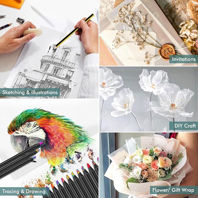 120 Sheets 8.5”x 11” Tracing Paper for Drawing Pad Book Sketchbook Coloring Painting, 25 lb/41gsm, Loose Translucent Vellum Paper Trace Tracing Paper for Sketching, Overlaying-BubblyBeeBaby