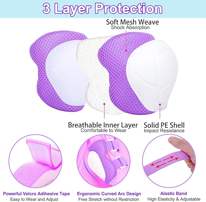 Kids Bike Helmet with DIY Stickers and Knee Pads Elbow Pads Wrist Guard Set for Ages 3-8-14 Toddler Boys Girls Helmet for Roller Skates Cycling Skateboarding Bicycle Scooter-BubblyBeeBaby