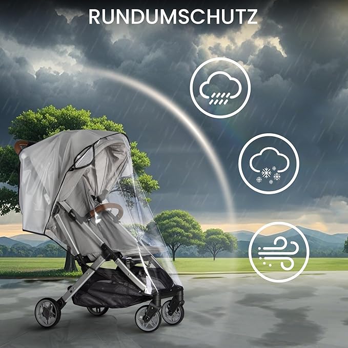 Bemece Stroller Rain Cover, Universal Stroller - Waterproof Windproof Travel Weather Shield Thick & Durable Protect from Dust and Snow with Breathable Ventilation Mesh Clear Visibility-BubblyBeeBaby