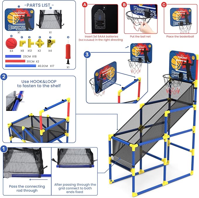 Kids Basketball Hoop Arcade Game W/Electronic Scoreboard Cheer Sound, Basketball Hoop Indoor Outdoor W/4 Balls, Basketball Game Toys Gifts for Kids 3-6 5-7 8-12 Toddlers Boys Girls-BubblyBeeBaby