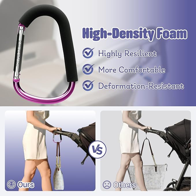 sprookber 6.7 Inch Large Stroller Hooks for Diaper Bags & Purses, Heavy Duty Mommy Hooks for Shopping, Grocery, Backpack – Baby Stroller Accessories, Set of 2 (Pink)-BubblyBeeBaby