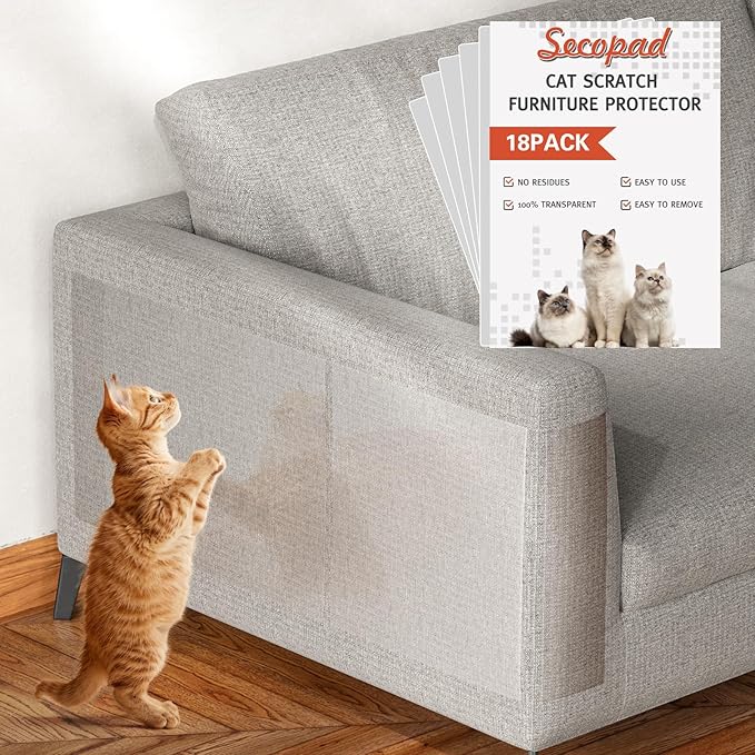 18 Pcs Large Cat Scratch Furniture Protector, Transparent Couch Protector from Cat Claws, Single-Sided Self Adhesive Anti Pet Deterrent Sofa Cover, 17in-BubblyBeeBaby
