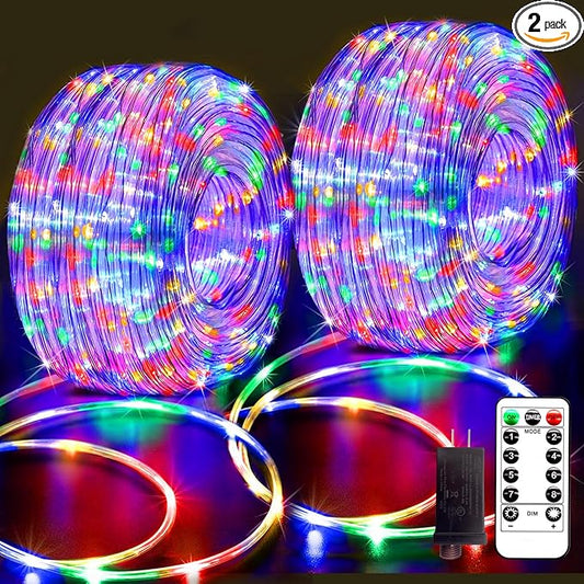 132FT Rope Lights for Outside,2 Pack 66FT Connectable String Lights Outdoor Waterproof IP67,8 Modes 400 LEDs Rope Lighting for Garden,Party,Indoor Bedroom,Christmas Eaves Decor,Coloured-BubblyBeeBaby