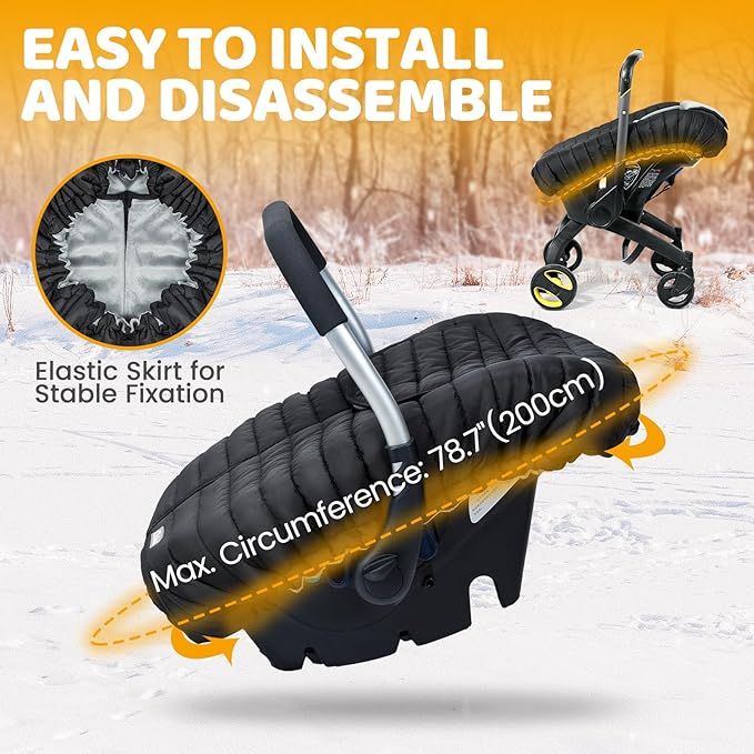 Orzbow Winter Carseat Cover for Baby, Baby Car Seat Cover for Boys & Girls, Warm Infant Car Seat Covers for Cold Weather, Rain & Snow Repellent, Waterproof, Universal Fit, Newborn Essentials, Black-BubblyBeeBaby