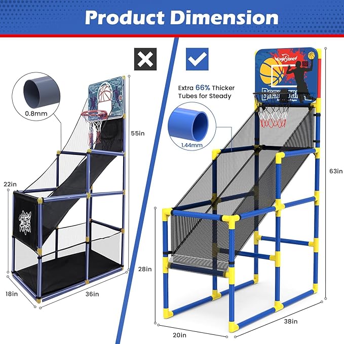 Kids Basketball Hoop Arcade Game W/Electronic Scoreboard Cheer Sound, Basketball Hoop Indoor Outdoor W/4 Balls, Basketball Game Toys Gifts for Kids 3-6 5-7 8-12 Toddlers Boys Girls-BubblyBeeBaby