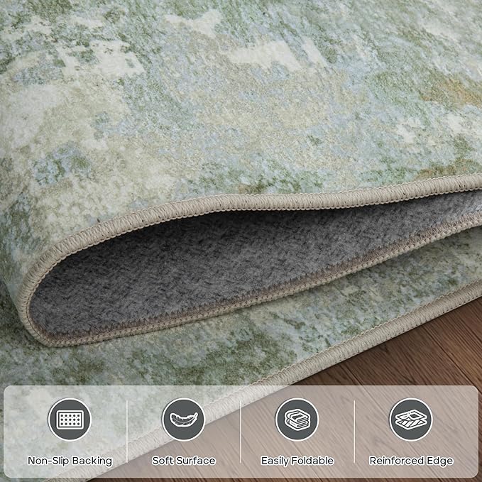 10x14 Area Rugs Large Living Room Rug Washable: Modern Abstract Rug Indoor Modern Carpet Non Slip for Dining Room Bedroom Nursery Home Office Green-BubblyBeeBaby