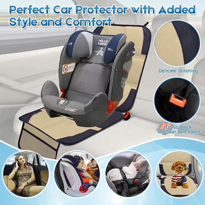 Car Seat Protector for Child Car Seat, 2 Pack Baby Car Seat Covers with Mesh Pockets & Non-Slip Backing 600D Durable Seat Protector-BubblyBeeBaby