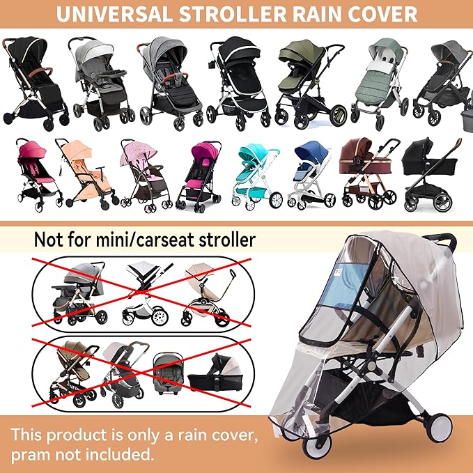 Bemece Stroller Rain Cover Universal Stroller, Travel Weather Shield Windproof and Waterproof Protect from Dust and Snow-BubblyBeeBaby