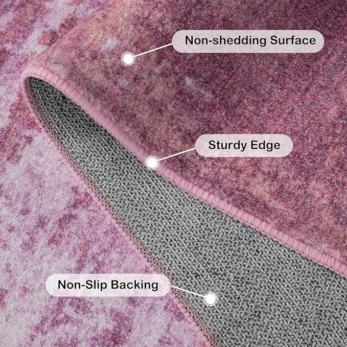 Kelarea Living Room Rug, 6x9 Rug Modern Abstract Washable Rugs Pink Faux Wool Vintage Carpet, Non Slip Rugs for Bedroom, Dining Room, College Dorm, Kids Playroom, Home Office-BubblyBeeBaby