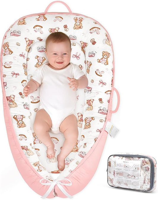 HKAI Baby Lounger – Soft Cotton Infant Floor Seat for Newborn to 24 Months, Portable Baby Essentials for Boys & Girls-BubblyBeeBaby