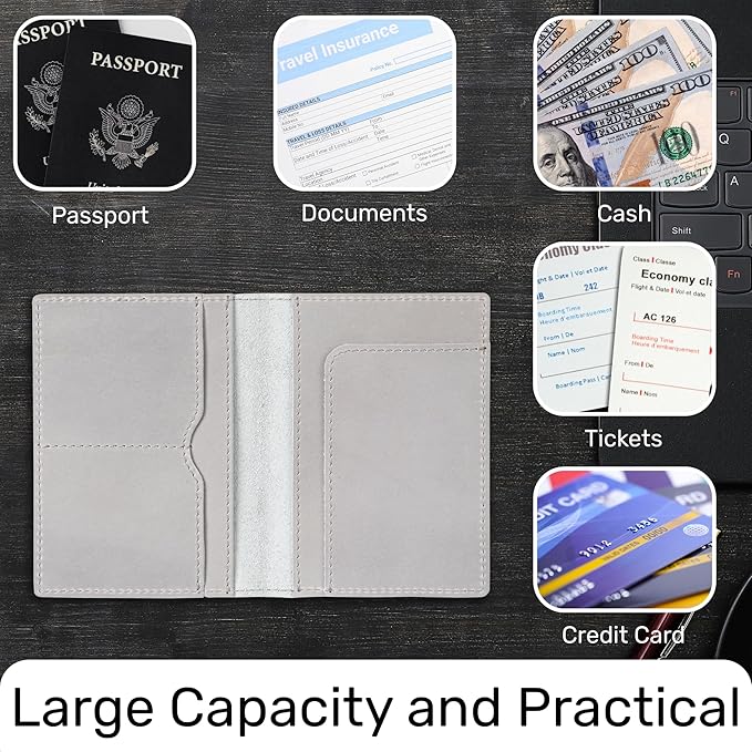 HIFA Leather Passport Holder, Handmade Passport Cover with Card and Ticket Slot - Genuine Leather, Elegant Design, Easy Access - Passport Case, Passport Wallet, Passport Holder-BubblyBeeBaby