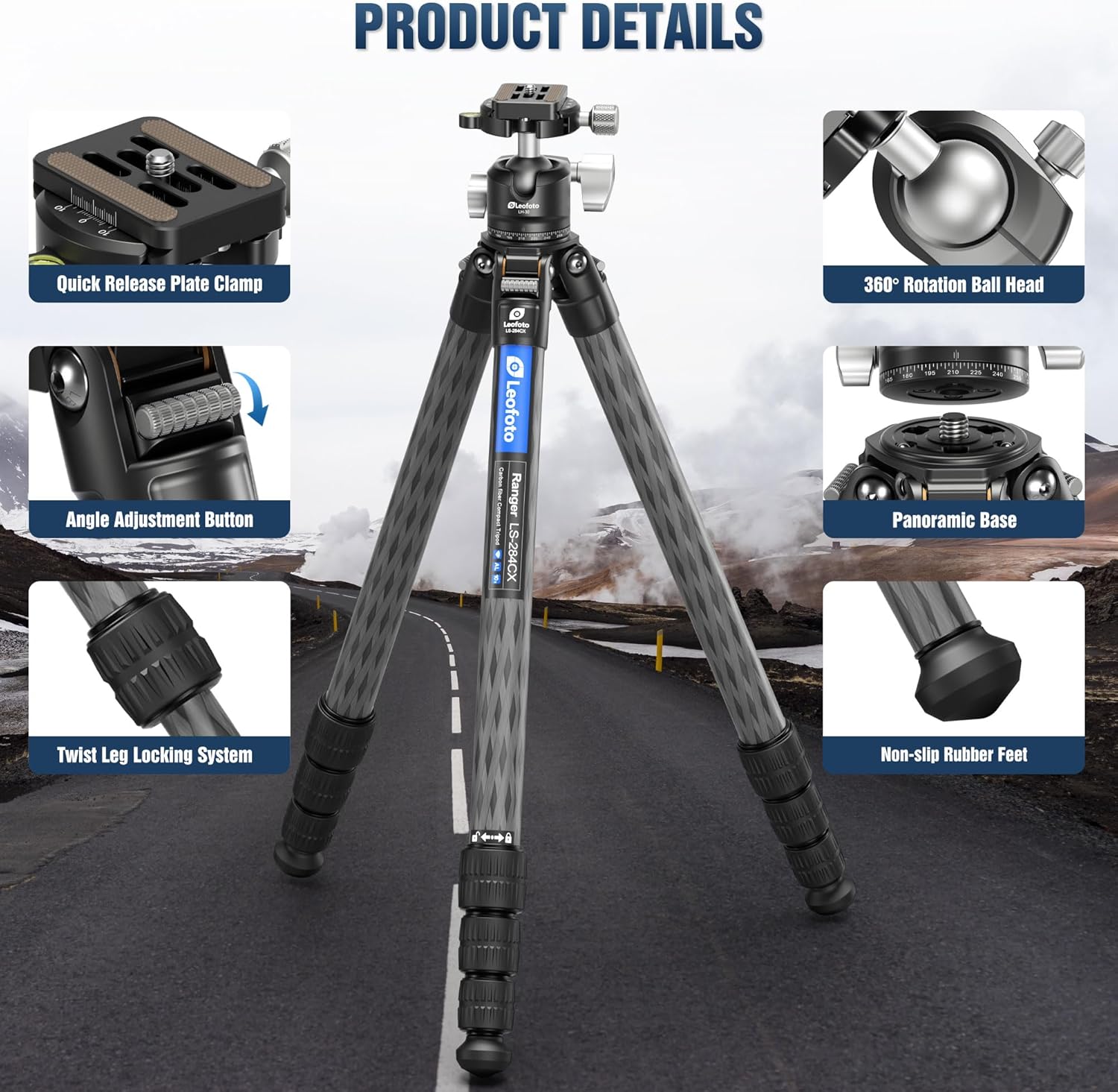 Carbon Fiber Tripod for Camera with 360° Panoramic Ball Head, 67" Compact Lightweight Travel Tripod for DSLR Video Camcorder, Max Load 10kg/22lbs