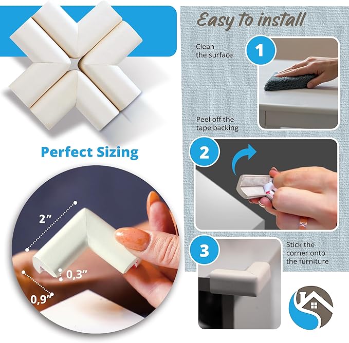 12-Pack Corner Protectors Baby Proof, Furniture Corner and Edge Safety Bumpers, Soft Rubber Foam Cushion Covers, 3M Taped Corner Guards, Baby Child Proofing Pads, Table Corner Protectors, White-BubblyBeeBaby