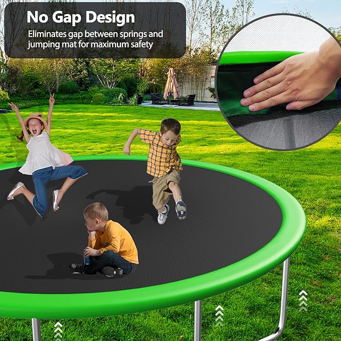 12FT 14FT Trampoline with Slide and Swings, ASTM Approved Outdoor Trampoline with Basketball Hoop and Ladder, Capacity for 5-7 Kids and Adults-BubblyBeeBaby