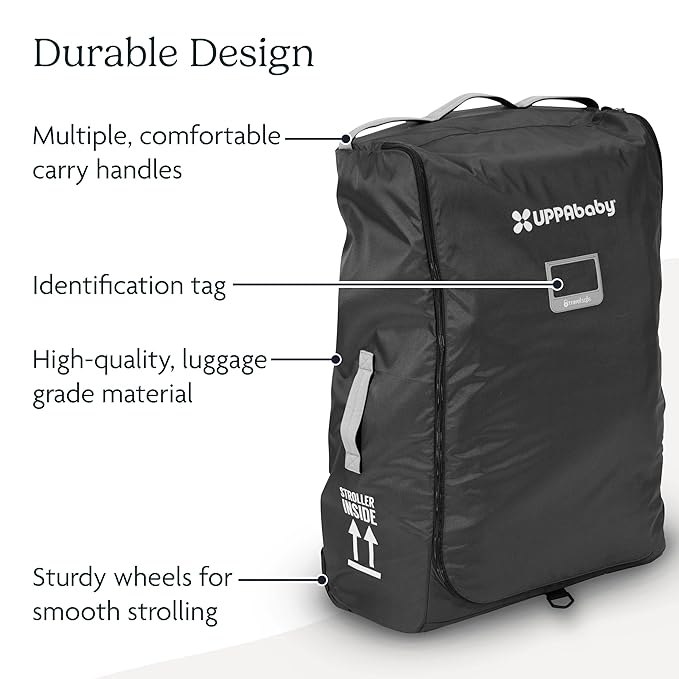 UPPAbaby Travel Bag for Vista and Cruz Strollers - Includes TravelSafe Program Coverage, Inner Wheel Bag and Storage Pocket - Smooth Wheels, Handles + Durable Design-BubblyBeeBaby