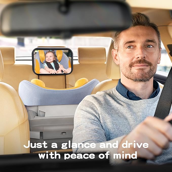 Baby Car Mirror for Baby Hook Clip Design Never Shake Baby Mirror for Car Seat Mirror Rear Facing Newborn Essentials Easy Install Back Seat Mirrors for Car Clear View ShatterProof Crash Tested-BubblyBeeBaby