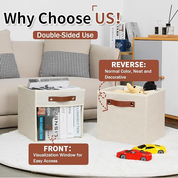 HNZIGE 11 x 11 Storage Cubes Bins for Storage Organizer,Shelf Fabric Storage Bin for Cube Organizer, Canvas Cloth Bin,Cubby Decorative Cube Organizer Bin for Cube Storage Blanket Home(Cream 6 PCS)-BubblyBeeBaby