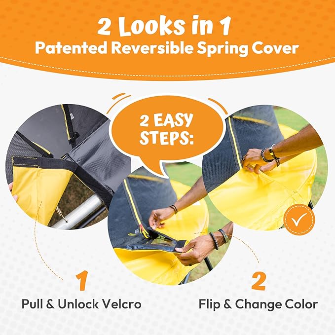 JUMPZYLLA Trampoline Outdoor 8FT 10FT 12FT 14FT 15FT 16FT with Enclosure and Ladder, ASTM Approved Recreational Trampoline for Kids and Adults, Anti-Rust Coated Frame-BubblyBeeBaby