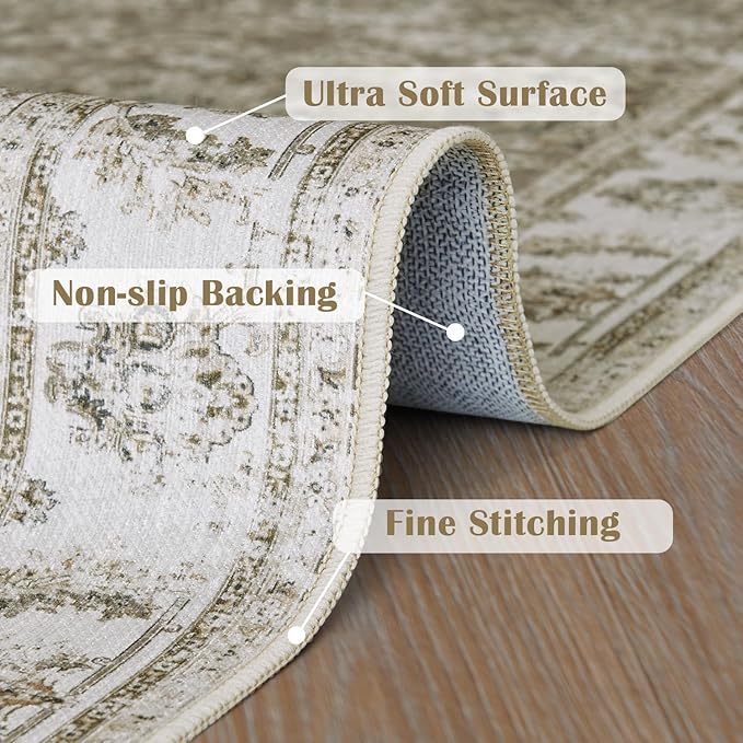 jinchan Runner Rug 3x10-2pcs Kitchen Washable Vintage Hallway Rug Floral Print Floor Cover Indoor Thin Retro Mat Accent for Bathroom Laundry Room Bedroom Office Farmhouse (Double,Taupe)-BubblyBeeBaby