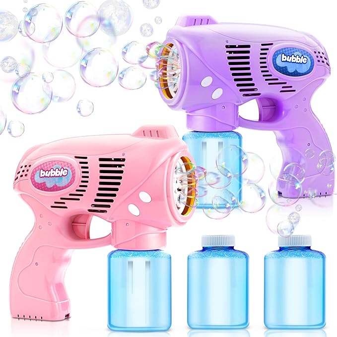 JOYIN 2 Bubble Guns with 2 Bottles Refill Solution, Bubble Machine Gun for Kids, Toddlers, Party Favors, Summer, Outdoors Activity, Wedding, Easter, Birthday Gift-BubblyBeeBaby