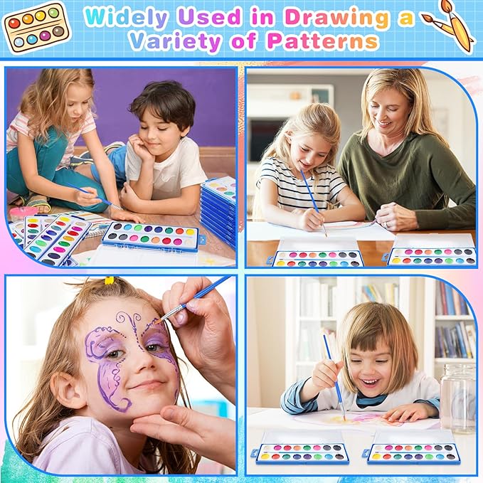 15 Pack Watercolor Paint Set for Kids, 16 Colors Washable Water Colors with Paint Brushes, Washable for Classroom Party Favor Art Activities-BubblyBeeBaby