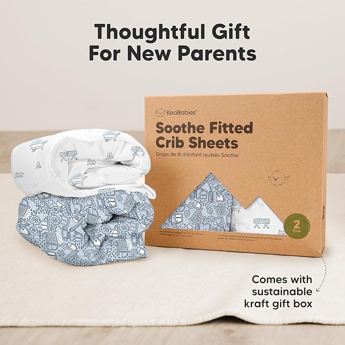 KeaBabies 2-Pack Organic Crib Sheets for Boys, Girls - 52x28 Fitted Crib Mattress Sheet Neutral, Breathable Jersey Cotton Cover for Baby Bed, Toddler Mattress, Soft & Cute Prints (Cosmo)-BubblyBeeBaby