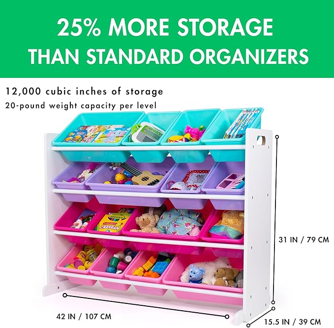 Humble Crew Supersized Toy Storage Organizer with 16 Removable Bins, White/Blue/Pink/Purple – Large Toy Storage for Toddlers Ideal for Kids' Rooms, Playrooms, and Nurseries - Modern Toy Bins for Kids-BubblyBeeBaby