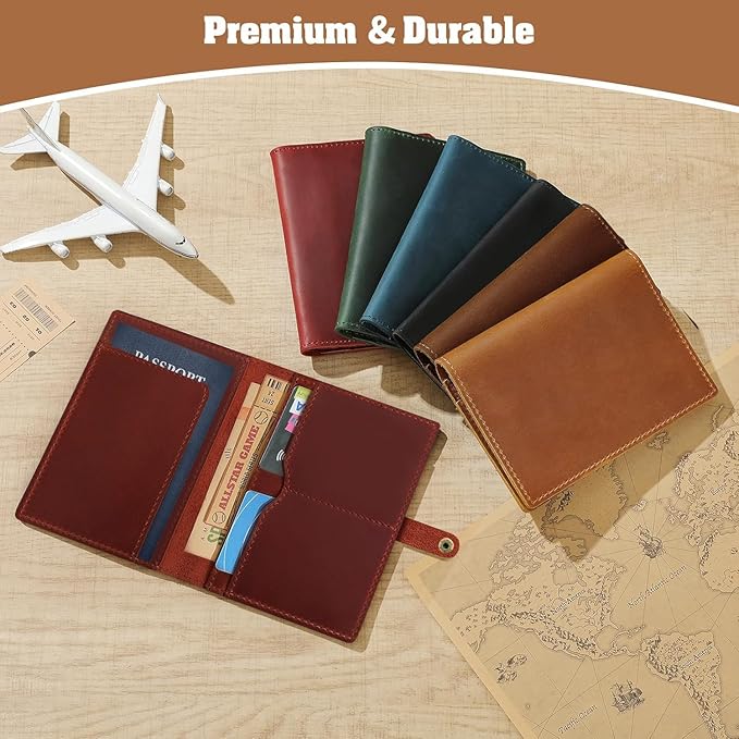 Jack&Chris Genuine Leather Passport Holder For Travel, RFID Blocking Handmade Passport Holder with Card Case Organized & Safe, Quality Travel Essentials for Women and Men for Gifting, Red-BubblyBeeBaby