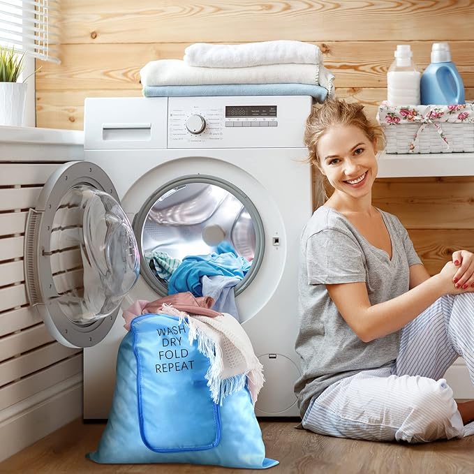 2 Pcs Travel Laundry Bag Washable Dirty Clothes Bag with Drawstring and Zipper for Suitcase, 22 x 18 Inch (Gray, Blue,Classic)-BubblyBeeBaby