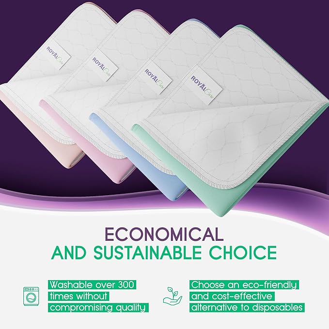 Incontinence Bed Pads - 4 Pack 24” x 36” Reusable Waterproof Mattress Protectors - Highly Absorbent, Machine Washable - for Children, Pets and Seniors - Assorted Colors - Royal Care-BubblyBeeBaby