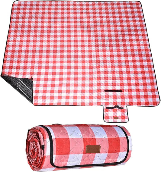 HX&OD Outdoor Picnic Blanket, Extra Large, 80''x60'' Waterproof Foldable Blankets Gingham Picnic Mat for Beach, Camping Grass Lawn Park Accessories Cute Couple Ideas Wedding (Red, 80”x60”)-BubblyBeeBaby