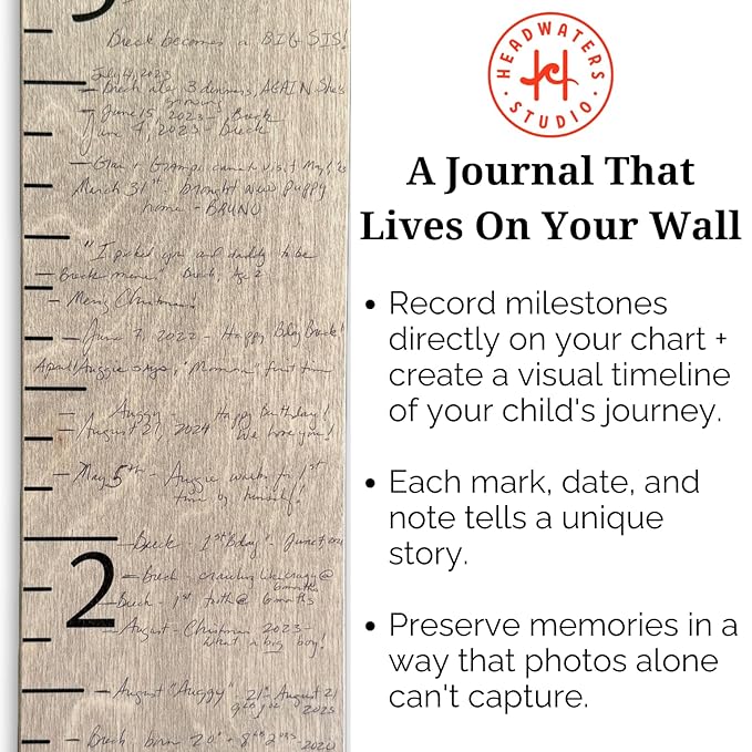 Height Ruler for Wall - Child Height Wall Chart, Height Chart for Kids Growth Chart for Wall Growth Chart Wood, Wooden Growth Chart for Wall - Gray w/Inches - 63"x5.75"-BubblyBeeBaby