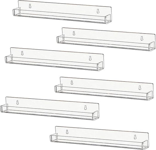 IEEK 6 PCS Acrylic Invisible Floating Bookshelf for Kids Room,15 inch Modern Picture Ledge Display Toy Storage Wall Shelf Vinyl Record Shelf U Shelves Storage Rack-BubblyBeeBaby