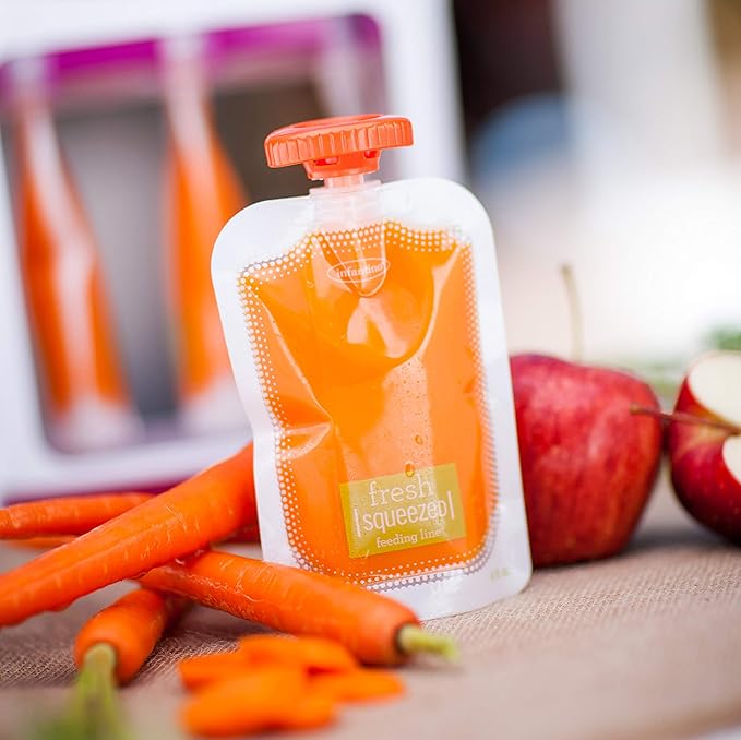 Infantino Squeeze Station, Baby Food Maker & Pouch Filler, Fill 3 Reusable Pouches at Once, Easy to Use, Dishwasher Safe, Homemade Baby Food Prep Essential, Purple-BubblyBeeBaby