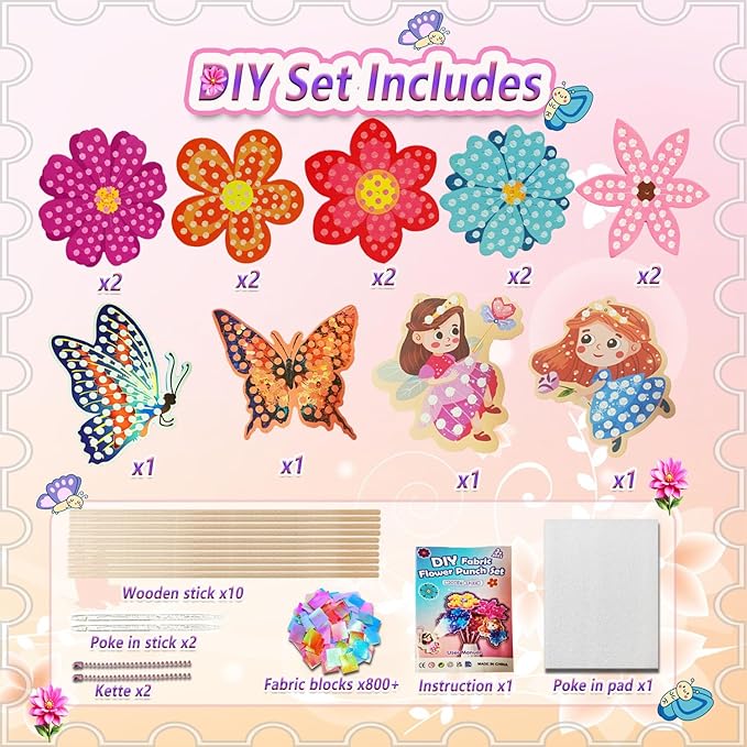 JRD&BS WINL Poke in Fun Art Kit for Kids Ages 3 up, Flower Bouquet Creative Decor Mess Free Art Set for Children Fun Activity Gifts for Boy and Girls 4-8 Year Old DIY Fabric Craft (Flower Bouquet)-BubblyBeeBaby