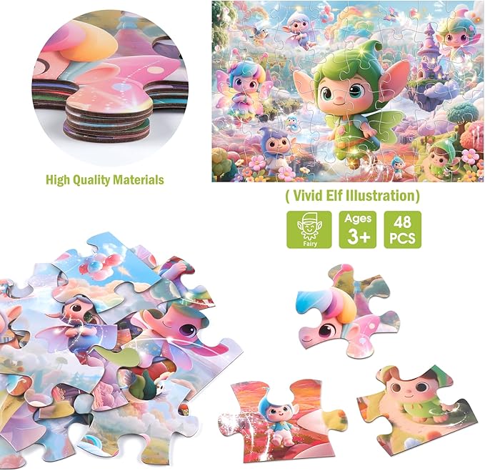 Jumbo Floor Puzzle for Kids,48 Piece Fairy Large Jigsaw Puzzles for Toddler Ages 3-5,Preschool Educational Toy Gift for Boys & Girls Ages 4-8-BubblyBeeBaby