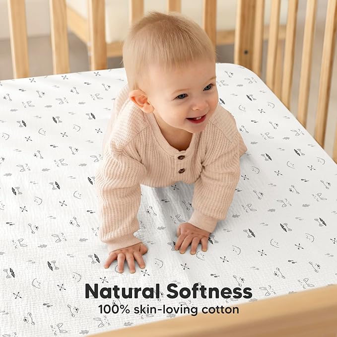 KeaBabies 2-Pack Muslin Crib Sheets for Boys, Girls - 100% Organic Cotton Fitted Baby Crib Mattress Sheet, Soft Breathable Standard Toddler Bed Cover Bedding Set, Neutral, Durable 52x28 (Nordic)-BubblyBeeBaby