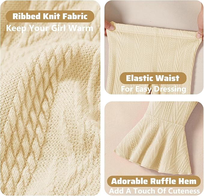 2 Pack Toddler Baby Girl Pants Flare Leggings Ribbed Knit Newborn Bell Bottoms Solid Ruffle Infant Pants for Girls-BubblyBeeBaby