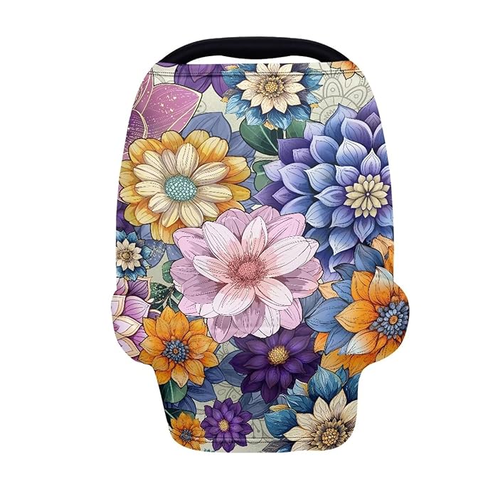 Binienty Durable Fabric Infants Carseat Canopies for Baby Girls Boys,Bohemian Flower Design, Baby Stroller Cover-BubblyBeeBaby