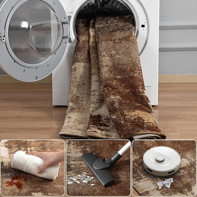 Kelarea 2x3 Brown Entryway Rug, Washable Abstract Small Rugs Non-Slip Low Pile Throw Rugs for Kitchen Floor, Front Door, Bedroom Bedside-BubblyBeeBaby