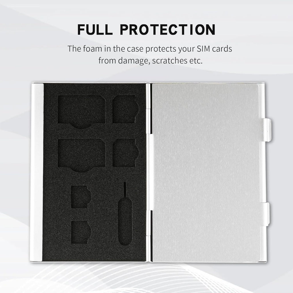 Aluminum SIM Card Case, 19Slots Ultrathin SIM Card Holder, Fit for 2 SIM Card, 14 Micro sim Card, 2 Nano sim Card and 1 Cell Phone Eject Pin Slots, Silver