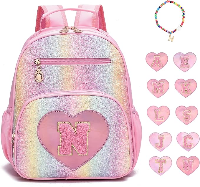 I IHAYNER Kids Glitter Lightweight Backpack for School Travel & Daycare, Toddler Backpack for Girls 3+ Preschool Kindergarten Elementary Kids Backpack-Rainbow Pink N-BubblyBeeBaby