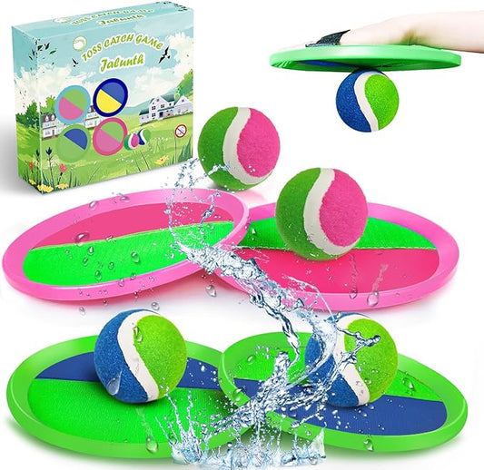 Jalunth Ball Catch Set Game Paddle - Beach Toys Back Yard Pool Outdoor Games Backyard Camping Throw Catch Toss Age 3 4 5 6 7 8 9 10 11 12 Years Old Boys Girls Kids Adults Family Outside Easter Gifts-BubblyBeeBaby