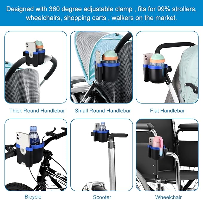 Accmor Stroller Cup Holder with Phone Holder, Bike Cup Holder, Universal Cup Holder for Uppababy Nuna Doona Strollers, 2-in-1 Cup Phone Holder for Stroller, Bike, Wheelchair, Walker, Scooter-BubblyBeeBaby
