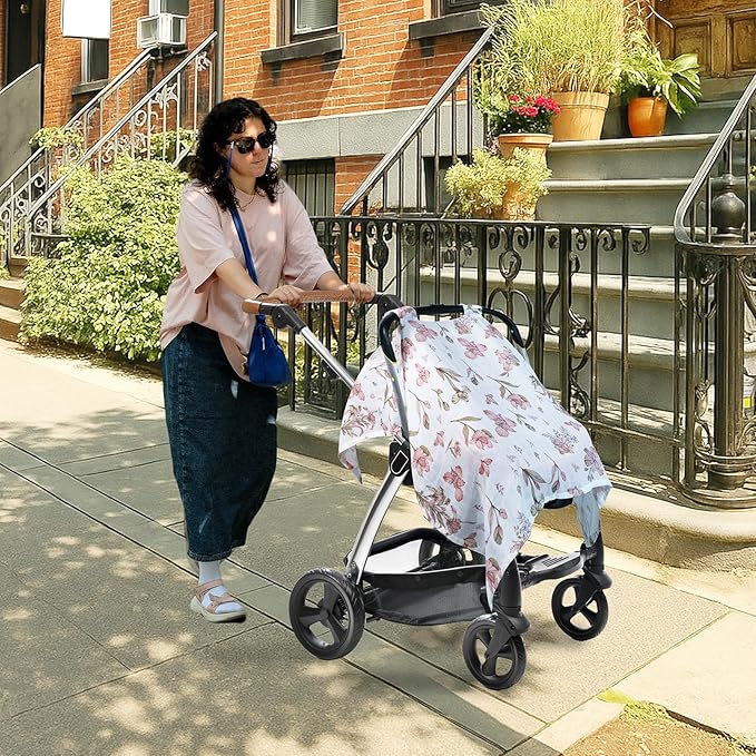 80S Muslin Car Seat Cover for Babies - Soft & Breathable Infant Carrier Canopy, Lightweight Sunshade for Summer, Universal Fit for Baby Boys & Girls-BubblyBeeBaby