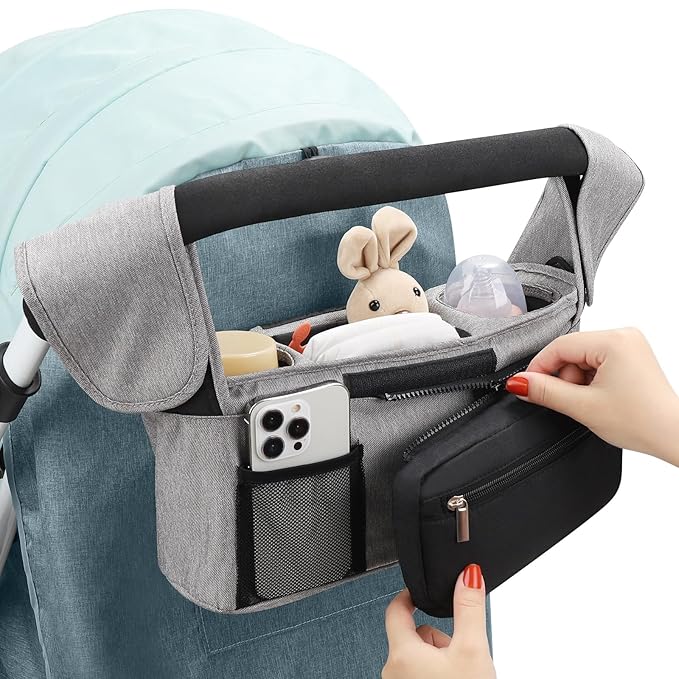 Accmor Universal Stroller Organizer with Insulated Cup Holder Detachable Phone Bag and Shoulder Strap,Stroller Bag Caddy Organizer Fits for Uppababy, Baby Jogger, Britax Strollers-BubblyBeeBaby