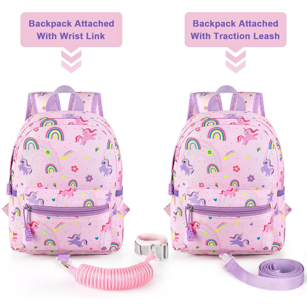 Accmor Toddler Backpack Leash, Cute Unicorn Baby Backpacks with Anti Lost Wrist Link, Mini Kids Backpack Leash Walking Harness for Outdoor Travel, Small Backpack Tether for Boys Girls 1-3 (Pink)