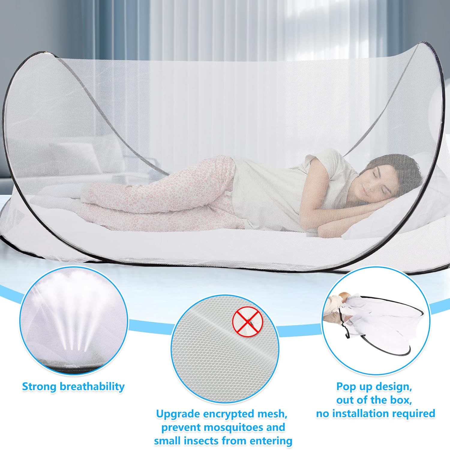 Large Pop Up Mosquito Tent, Portable Foldable Mosquito Net for Camping Bed Travel Patio (78 * 30 * 24inch)